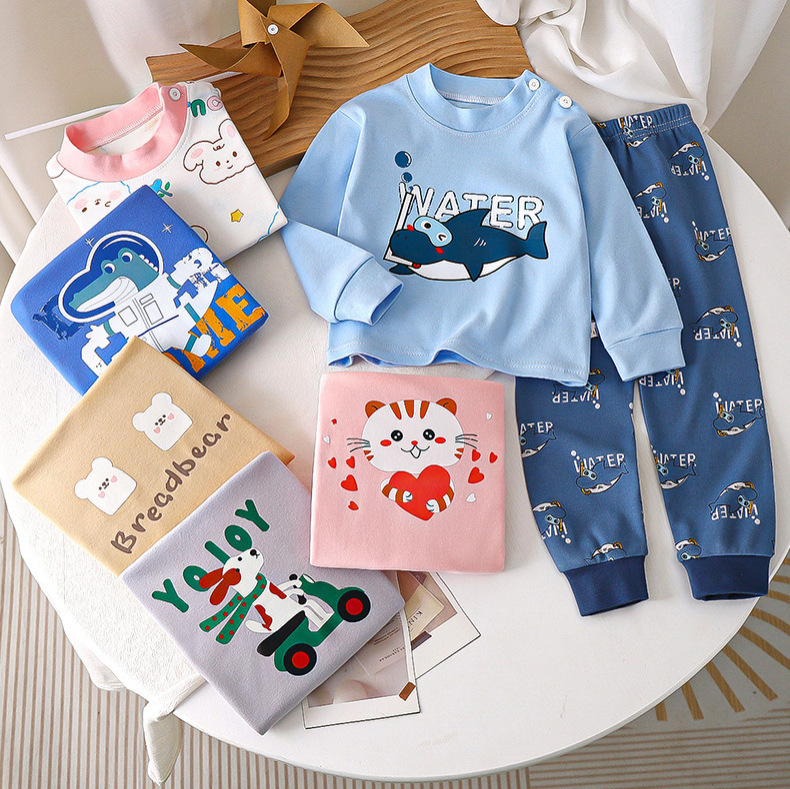 Children's Intimates Set, Autumn and Winter Pure Cotton Pajamas, Girls' Baby Autumn Clothes and Long Trousers, Boys' Home Clothes, Kidsren's Clothing Dropshipping