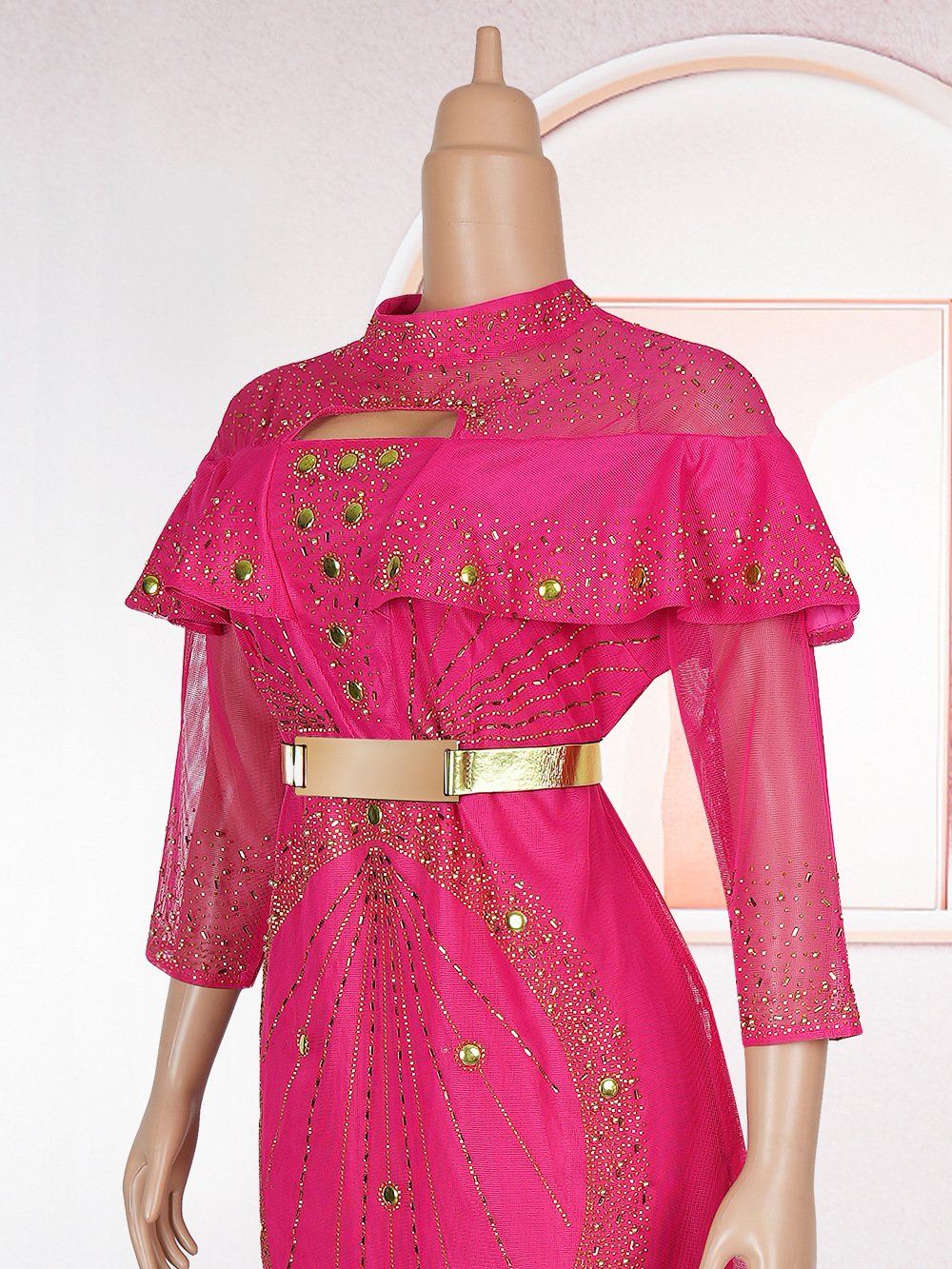 GraceChic Europäisch-Amerikanische Grenzgänger-Mode, neue afrikanische Plus-Size-Damenmode, Strass-Perlen-High-Waist-Bodycon_voghion.com