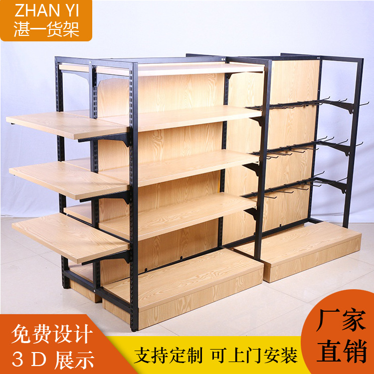超市货架金属单双面便利店货架钢木货架母婴店超市金属架
