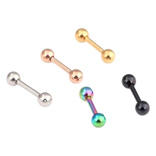 Simple double-headed titanium steel double round ball gold beads small bean earring thin dumbbell spiral invisible ear nail for men and women