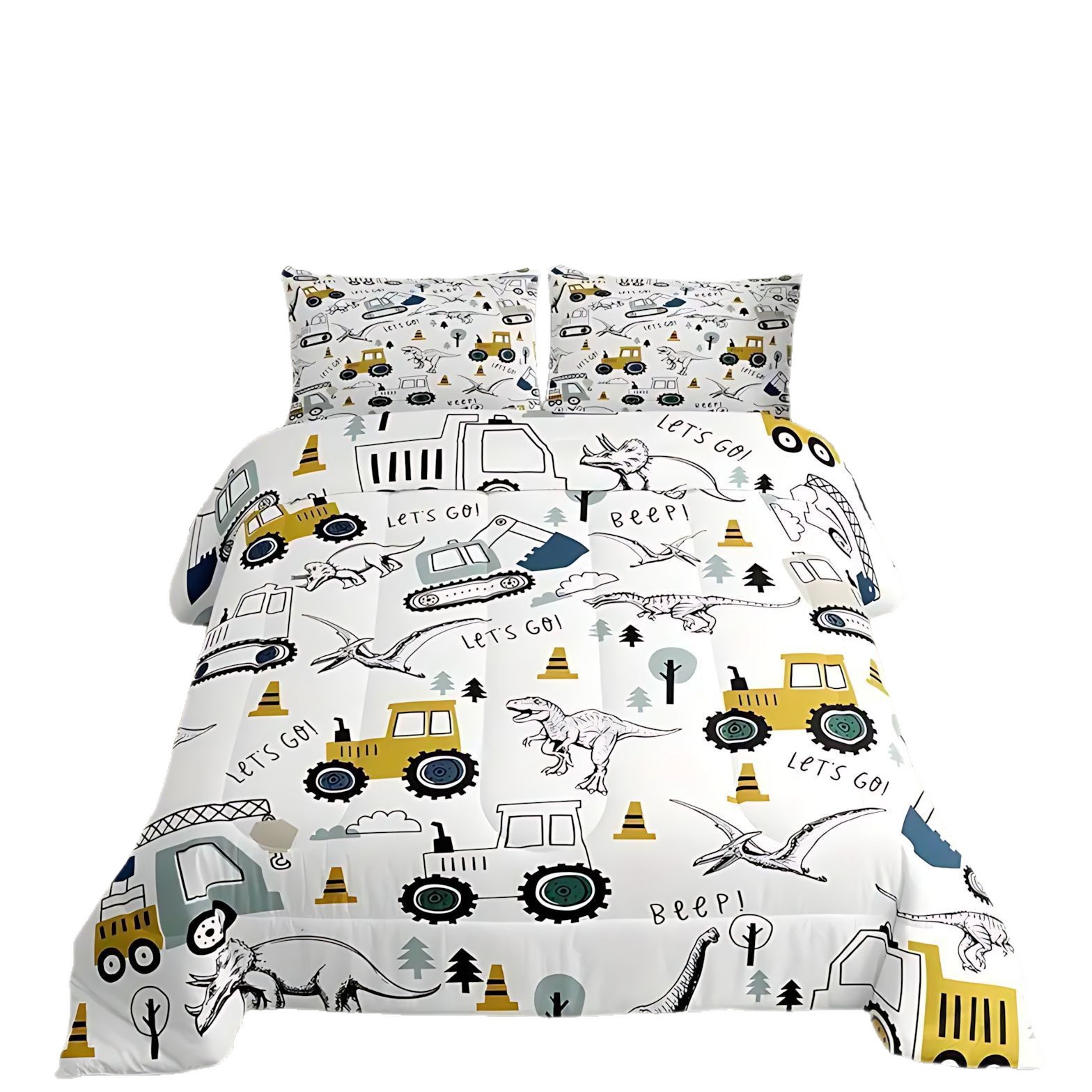 TEMU / JIT Transfronterizo Camión de dibujos animados impresión digital HD 180gms colcha colcha almohada conjunto de ropa de cama