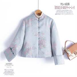 新款新中式立领短款提花立体花羽绒外套女