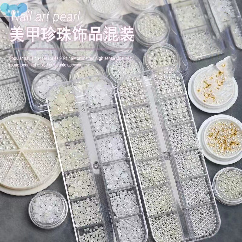 Explosive Manicure Pearl Jewelry Cross-border Hot Sale Pure White creamy-white Highlight Leather-free Stereo Pearl Set Boxed