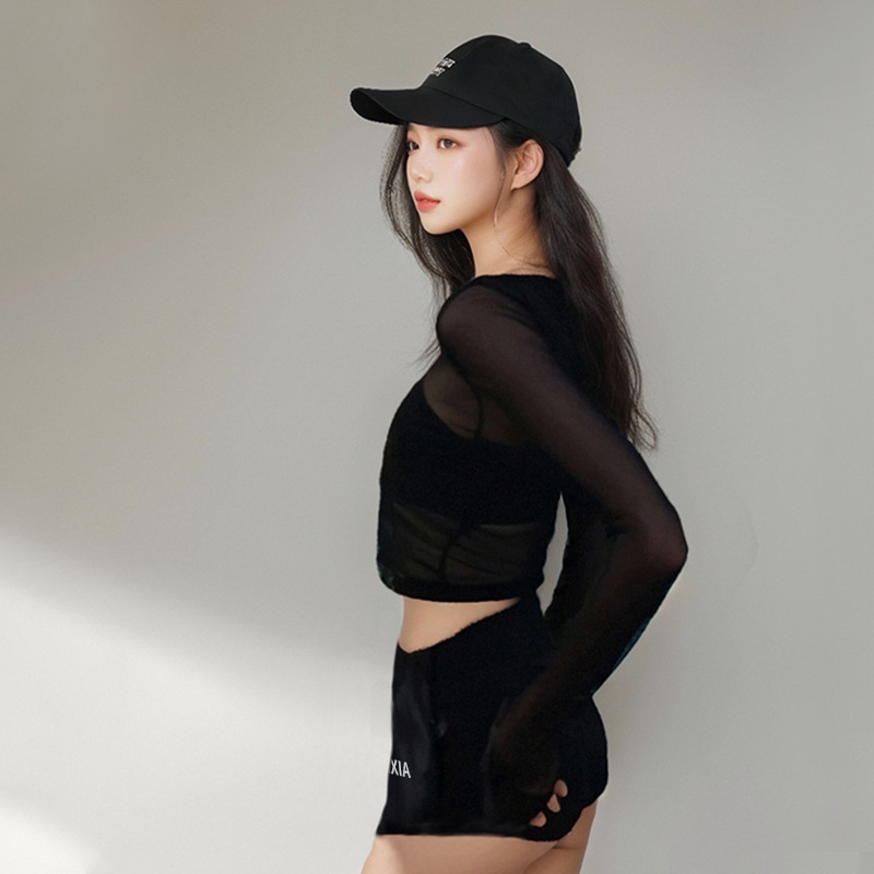 Traje de baño de mujer explosivo, bikini dividido, traje de baño de playa de protección solar de manga larga de tres piezas sexy con cobertura de vientre delgada al por mayor