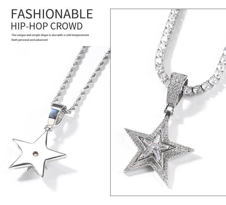Tennis Chain Chain Type 1 Piece Quantity Daily Occasion 304 Stainless Steel, Brass Material Hip-Hop Vintage Style Star 304 Stainless Steel Brass Men's Pendant Necklace Men Pendant Necklaces