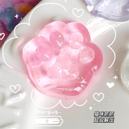 Washable TPR transparent glitter cat claw pinching music to decompress ice cube sticky music to decompress and vent creative small toys