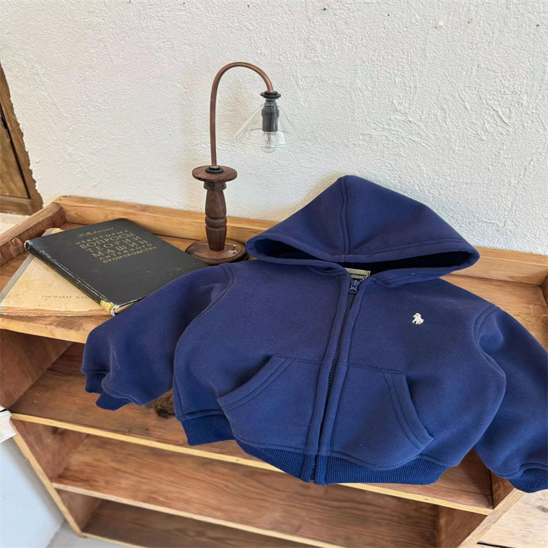 Qian Qi niños otoño y invierno sudadera coreana encapuchada bebé invierno cardigan de color sólido y abrigo de aire extranjero para niños