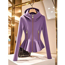 2025秋季新款外贸女装今年流行紫色立领收腰运动连帽卫衣外套女装