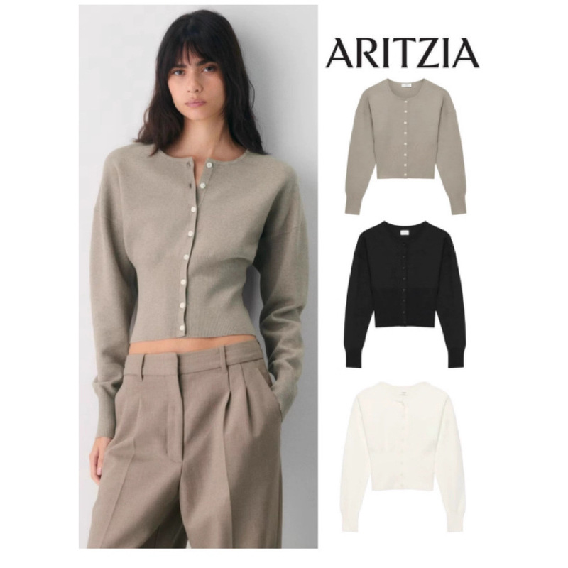 Aritzia Autumn and Winter New Round Neck Fine Needle Slim Waist Long Sleeve Knitted Button Cardigan for Women