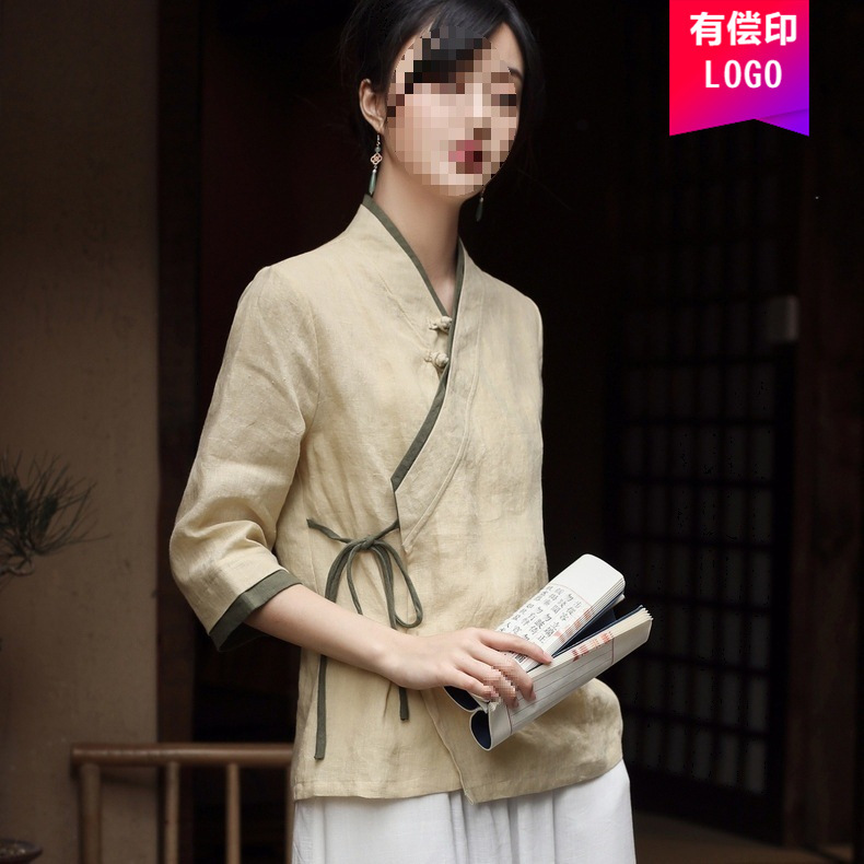 茶職人服中華民国スタイル禅女性服茶トップ中国チャイナドレス唐スーツトップ茶服夏|undefined