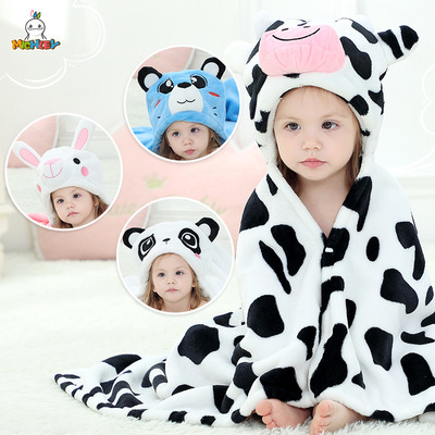 MICHLEY21年新款法蘭絨嬰兒蓋毯寶寶帶帽抱被A類法蘭絨 兒童抱毯