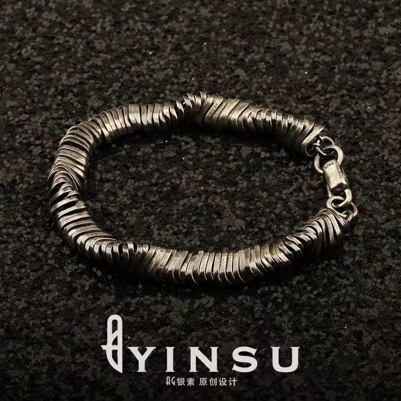 Men's Bracelet Trendy Twisted Retro Hip-Hop Unique Niche Design Unisex Dark Avant-Garde Vintage Style