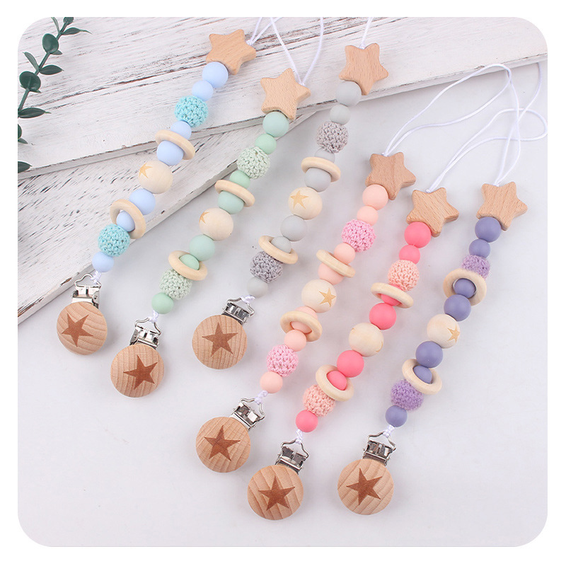 Nuevos productos infantiles de haya Júpiter estrella agujero redondo clips bebés creativos tetas cadena de silicona mordida juguetes a prueba de la cadena