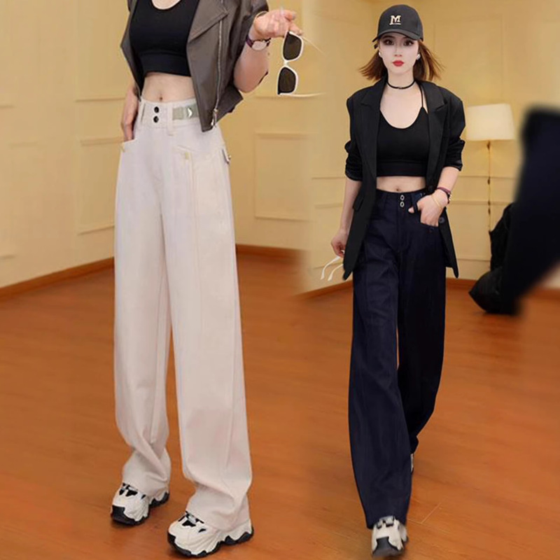 Women's Denim Work Pants 2026 Spring and Autumn Designer Fashion Week Slim-Fit Loose Wide-Leg Pants