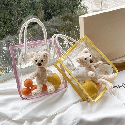 2021 new pattern Korean Edition Lovely Little Bear Accessories Handbag Popular Net Red leisure time transparent jelly Bag