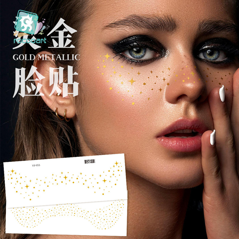 Rikalong's New Cross-Border Gold Foil Freckle Tattoo Stickers Are Waterproof and Suitable for Music Festivals, Face Stickers, Makeup Party Tattoos