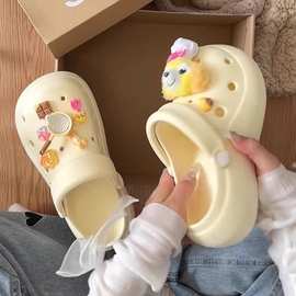 甜美少女心增高洞洞鞋2025春夏新款踩屎感防滑包头拖沙滩鞋女外穿