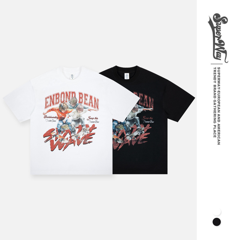 Lanhai Men's Clothing | 2026 Spring/Summer New National Trend Original Bad Kid Print Heavyweight Cotton Short Sleeve T-Shirt for Men, Loose Fit.