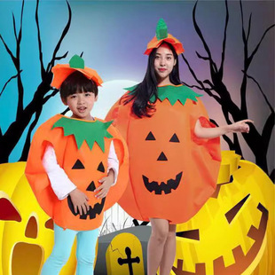 Halloween Costume Parent-Child Activity Children Pumpkin Makeup Show Clothes Pumpkin Hat Wholesale Pumpkin Clothes