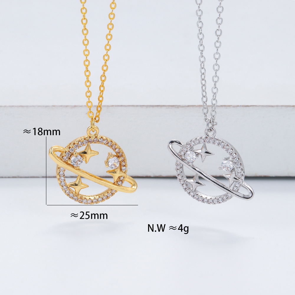 Unisex Gender Plating Design Korean Style Simple Planet Pendant Clavicle Chain Necklace