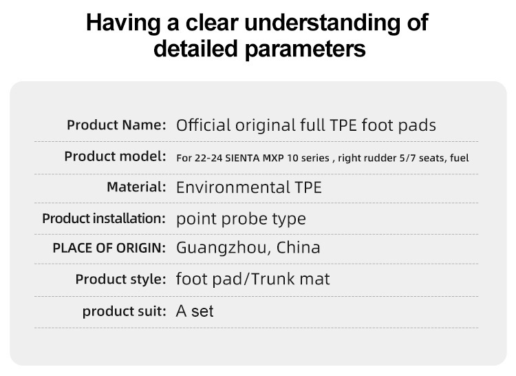 Suitable for 22-24 Toyota Sienta MXP 10 series car-specific floor mats and TPE trunk mat for cross-border sales
