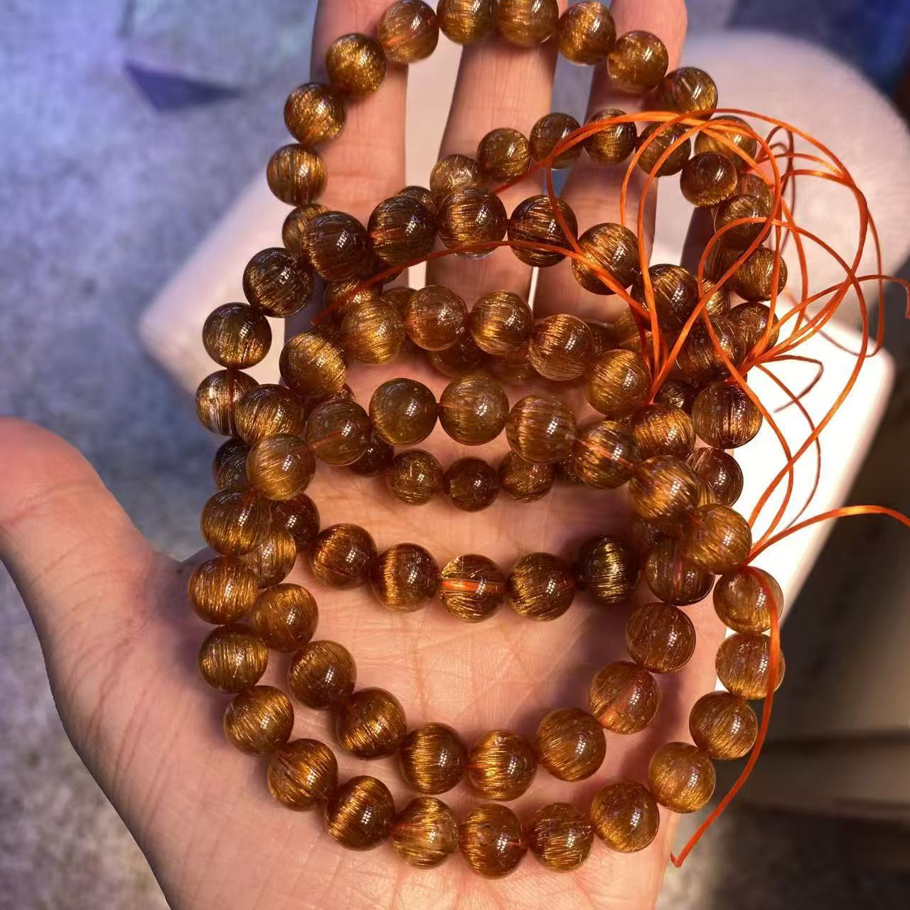 天然毕业级铜发晶大颗粒圆珠手串 满顺发带猫眼效应  厂家直销批