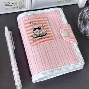 Little Red Book Same Style Cat Pink Stripesd M5 Loose-Leaf Notebook Student Portable Flap Pocket Pants Notebook Note Diary Excerpt Book