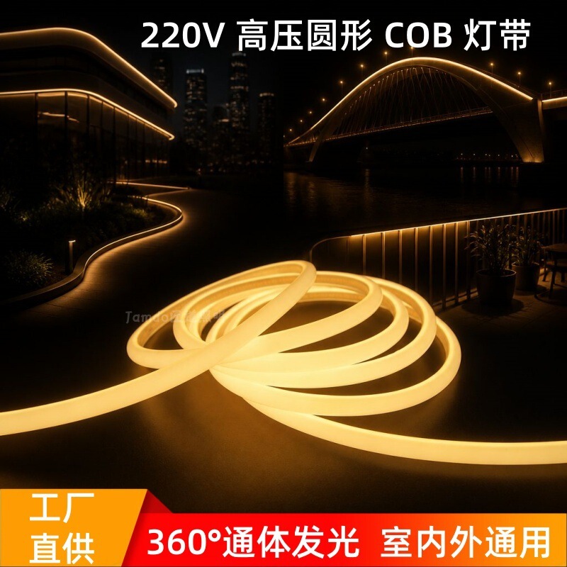 220V High-Voltage Led Light Strip with Round Pvc Neon Tube, Transformer-Free, Universal Model for Outdoor Lighting and Indoor Decoration