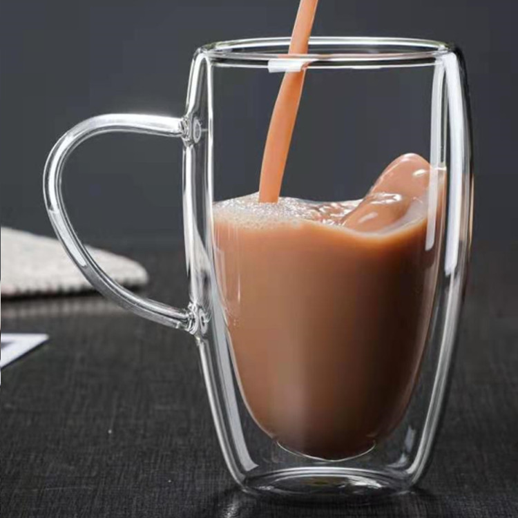 Double-Layer Thermal Shielded Coffee Cup with Handle Glass Transparent Milk Juice Cup Household Borosilicate Glass