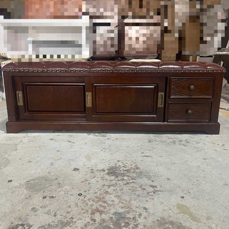 Taburete de cambio de zapatos de madera maciza americana, zapatero, zapatero, sala de estar doméstica de estilo europeo, en la puerta, taburete de zapatos, taburete de almacenamiento multifuncional