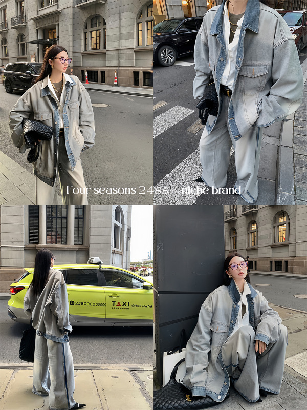 区区欧阳水洗牛仔外套女秋季宽松复古夹克设计感小众休闲上衣百搭|undefined