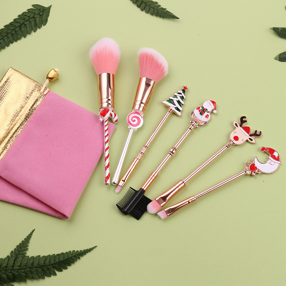 Make-up-Pinsel-Set aus Metall im Weihnachtsstil, Weihnachtsgeschenk, Schönheitspinsel für Anfänger_voghion.com
