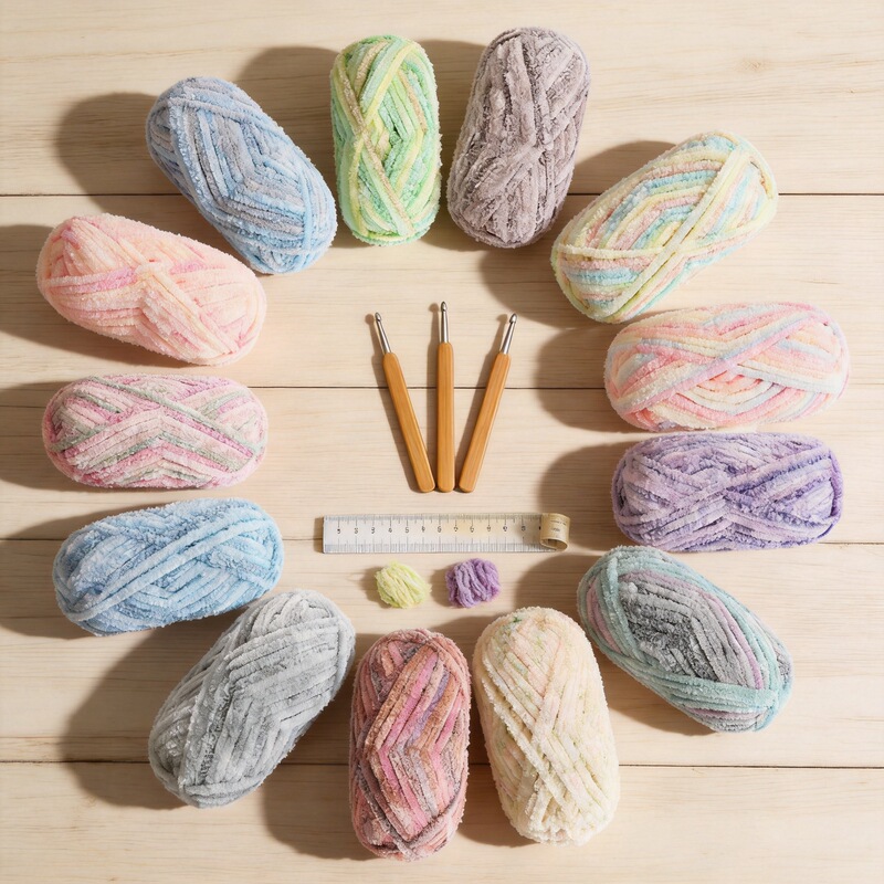 Snow Velvet DIY Handmade Chenille Thick Blanket Crochet Shawl Slippers Knitting Needles Crochet Gradient Dyeing Hand-Knitted Combed Yarn