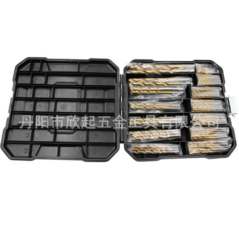99-piece set of titanium-plated straight shank twist drill set bearing steel round shank drilling drill for woodworking rubber sheet thin iron sheet