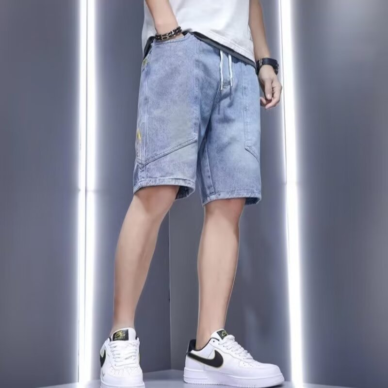 Pantalones cortos de mezclilla lavados retro japoneses para hombres y mujeres, estilo callejero de verano, funciones casuales, monos multibolsillos ~