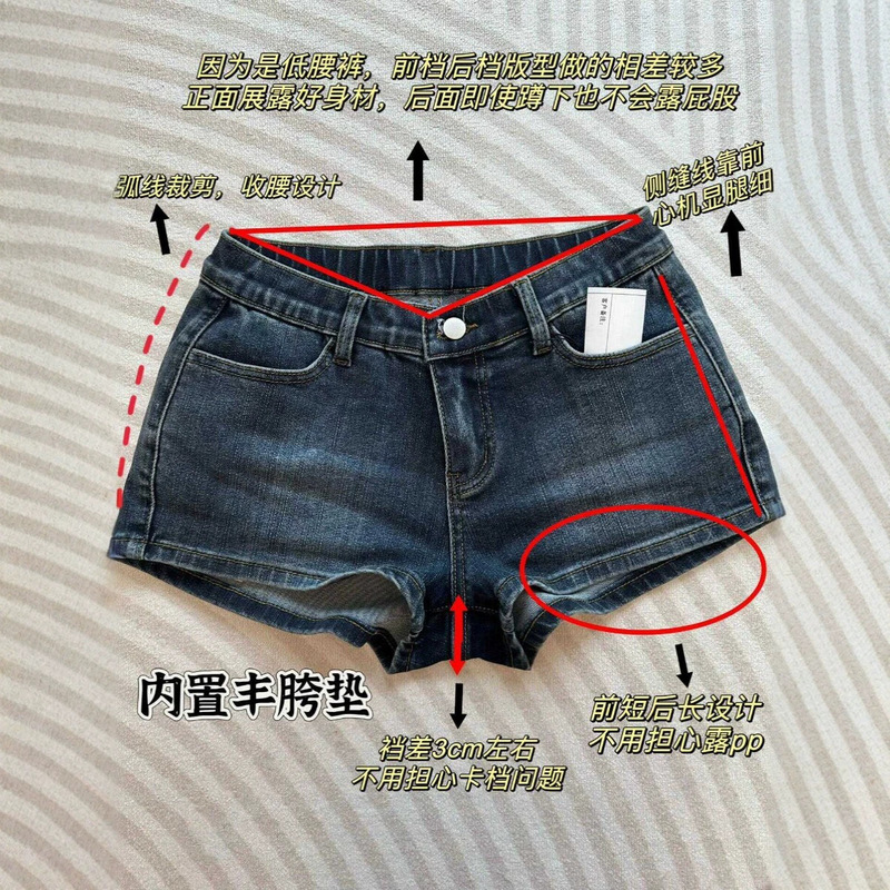 Low-waisted American retro denim super short shorts for women, summer elastic tight-fitting butt-lifting and hip-hugging