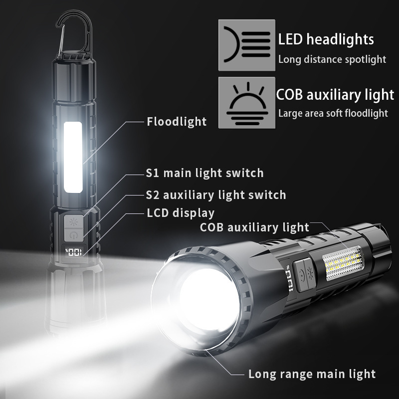 LED ミニ懐中電灯屋外強力な光と長いバッテリー寿命多機能作業灯充電式ポータブル cob 警告灯|undefined