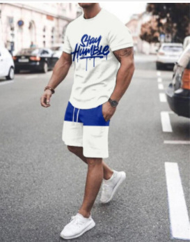 Comercio exterior europeo y americano nueva ropa de hombre traje 3D Amazon transfronteriza calle casual hombres pantalones cortos manga corta Camiseta cuello redondo