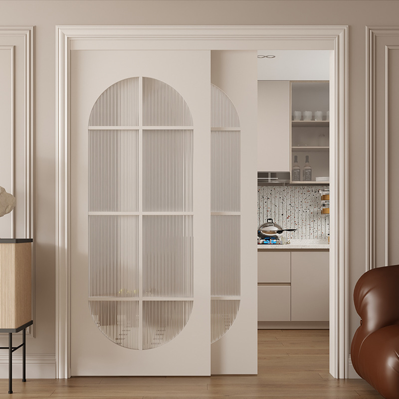 French retro Changhong glass partition cream style simple modern sliding door kitchen living room balcony sliding door custom