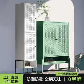 2025新款钢制鞋柜家用门口多层鞋架铁艺大容量金属铁皮对开门鞋柜