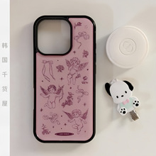 lilydaily韩国复古小众创意粉色小天使黑边滴胶壳全包手机壳