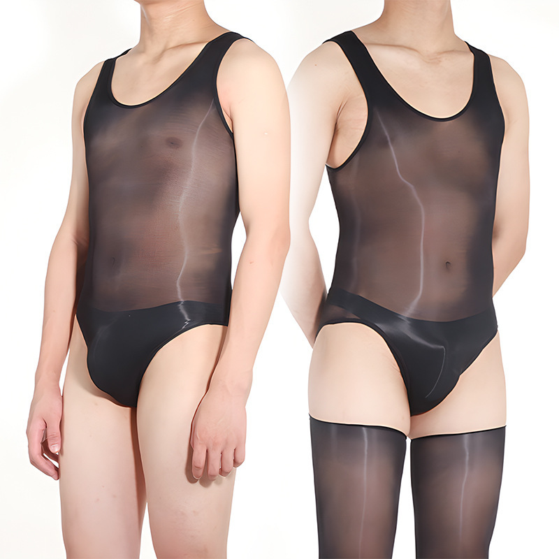 Men's High-Elastic Oil-Bright Transparent Swimsuit Ultra-Thin Silky See-Through Tight Pseudo-Niang Black Silk Fun Suit suit Men's High-Elastic Oil-Bright Transparent Swimsuit Ultra-Thin Silky See-Through Tight Pseudo-Niang Black Silk Fun Suit suit