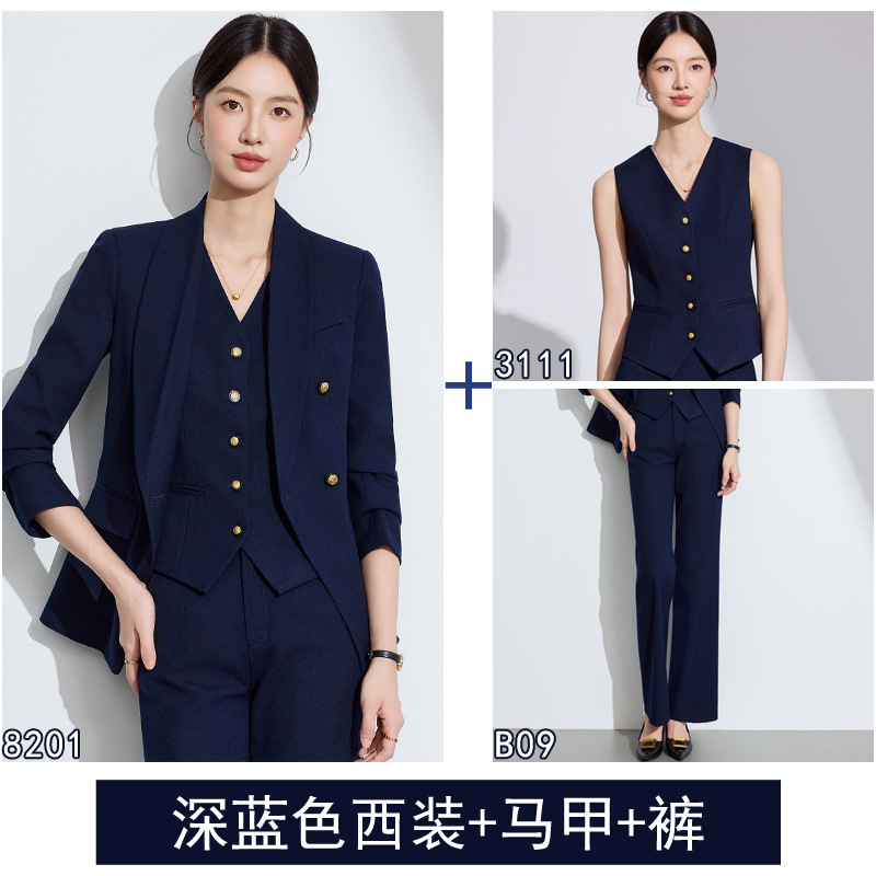 Three-piece suit dark blue suit + vest + pants