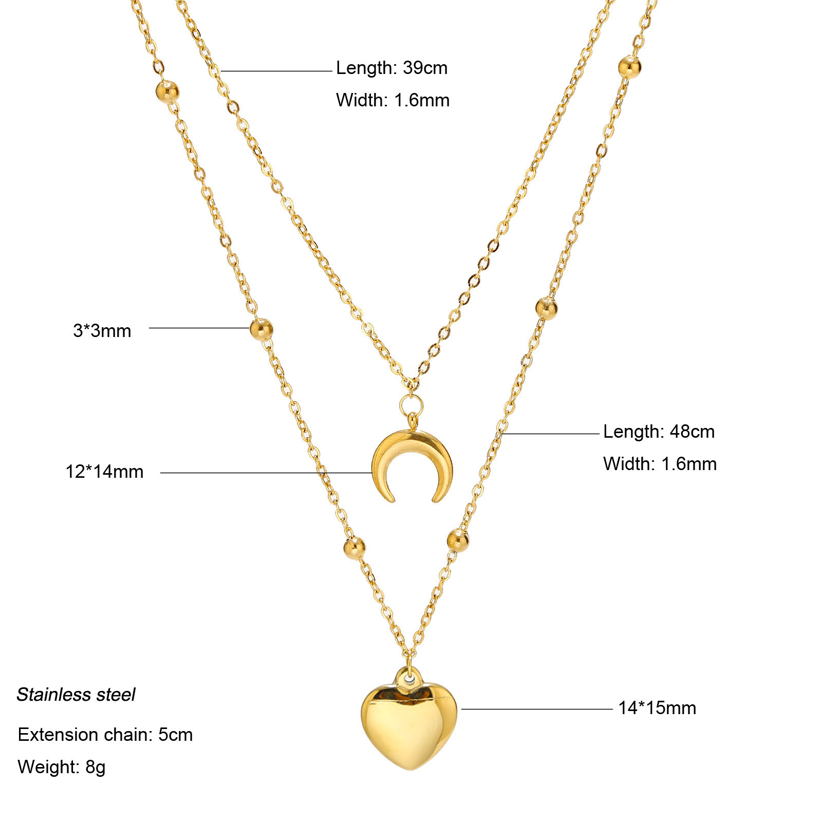 Fashion Moon Heart Shape Stainless Steel Plating Layered Necklaces 1 Piece