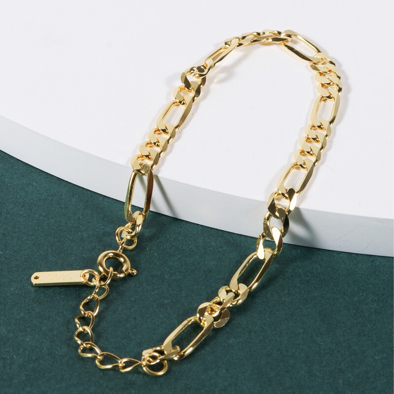 sterling silver s925 Personalized Fashion Export Gold-plated Mother Chain Bracelet Figaro Chain Cuban Chain Factory Direct sales