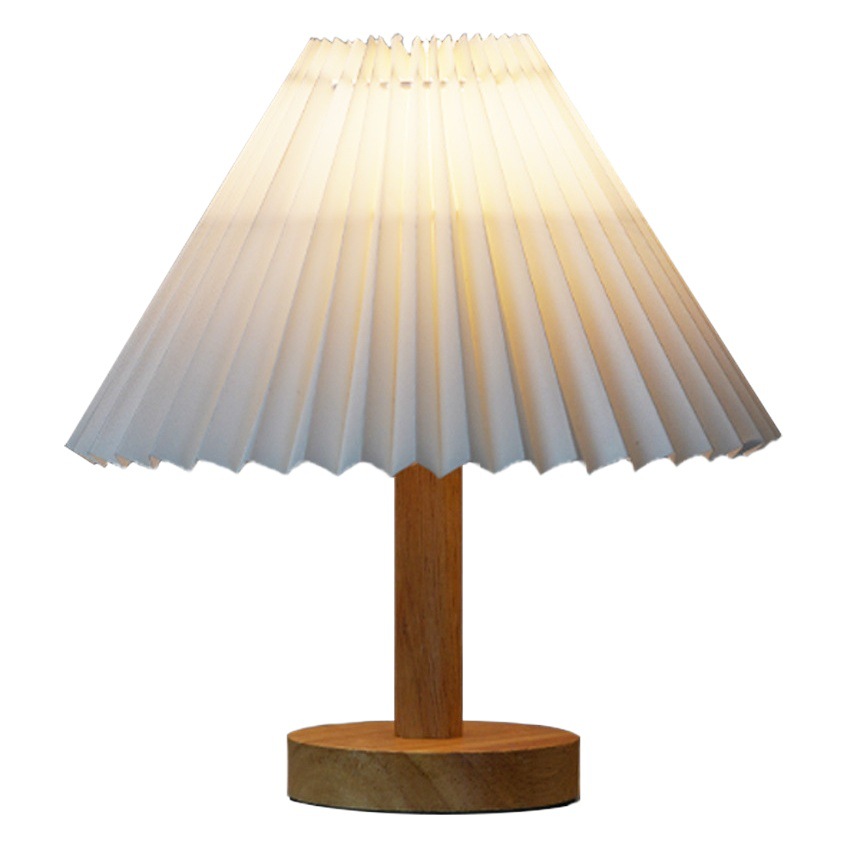 Lámpara de mesa plisada retro Decoración nórdica dormitorio dormitorio dormitorio lámpara de noche en forma de paraguas luz de ambiente regalo creativo