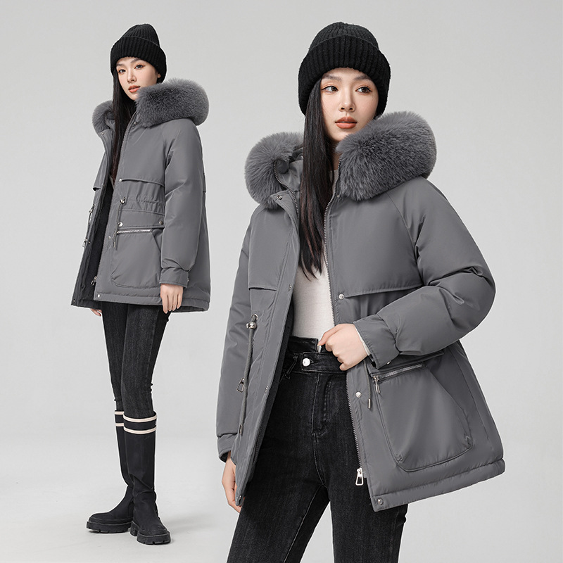 Pike wear mujer invierno 2024 nueva chaqueta de algodón de plumón fino de moda salvaje más chaqueta de piel gruesa de terciopelo