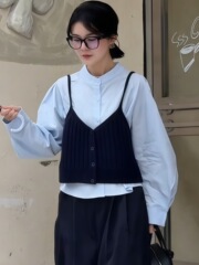 设计感长袖衬衫吊带两件套女2025新款早秋季气质衬衣宽松显瘦上衣