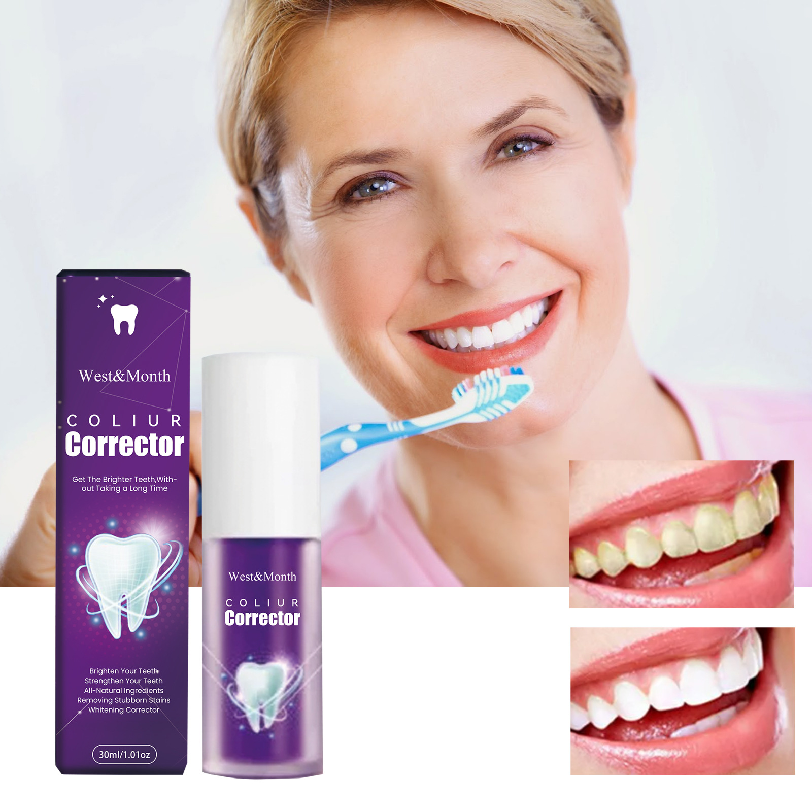 Purple Whitening West&Month Toothpaste for Cleaning Stains, Oral Odor Care, Gingival Whitening Toothpaste_voghion.com