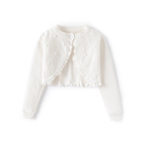 Knitted small floral pure cotton girl's cardigan cape spring girl's coat cardigan thin A-class girl baby air conditioning shirt